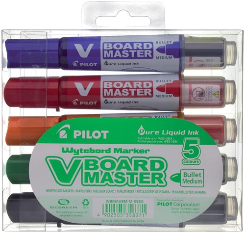 Whiteboardmarker Pilot begreen rond M assorti 5 Stuk